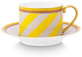 Ceașcă cu farfurioară Chique Stripes Yellow 220ml