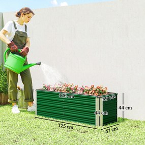 Outsunny Pat de Grădină Ridicat Fără Fund, din Oțel, cu 2 Zone de Cultivare, 125x47x40 cm, Verde | Aosom Romania