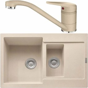 Set chiuveta bucatarie compozit Franke Maris Avena 1 cuva 1/2 cu picurator 78x50 cm finisaj bej mat cu baterie Novara Plus