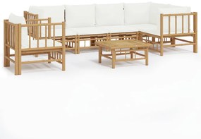 3155205 vidaXL Set mobilier de grădină cu perne alb crem, 7 piese, bambus