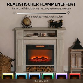HOMCOM Șemineu Electric 1800W Reglabil cu Flacără 3D, Raft, Timer și Telecomandă, 105x27x97 cm, culoare Lemn | Aosom Romania