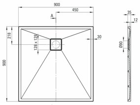 Cadita dus compozit slim patrata gri 90x90 cm Deante, Correo Square Gri metalizat, 900x900 mm