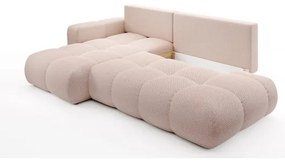 Colțar extensibil ALMADA, tapițat, formă L, cu spațiu de depozitare, stânga, roz