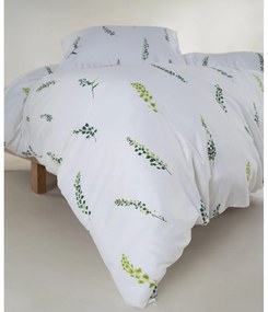 Lenjerie de pat albă-verde din bumbac satinat pentru pat de o persoană 140x200 cm Marseille Floral – Mila Home Luxury