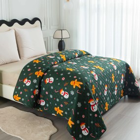 Cuvertura de pat SNOWMAN AND GINGERBREAD, verde Dimensiune: 220 x 240 cm