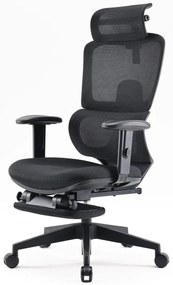 RESIGILAT- Scaun ergonomic SIHOO, spătar reglabil înălțime, suport lombar, tetieră reglabilă, mecanism înclinare/blocare în 3 poziții, suport picioare, pivotant, Mesh, Negru