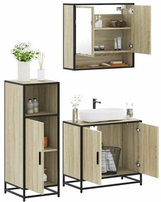 vidaXL Set mobilier de baie, 3 piese, stejar sonoma, lemn prelucrat