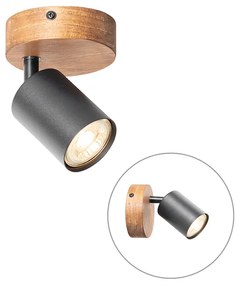 Spotlight industrial negru cu lemn inclinabil - Jeana