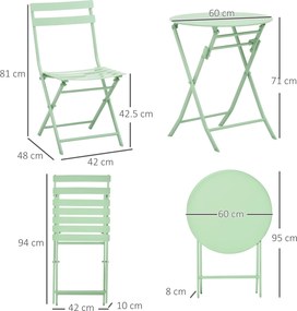Outsunny Set de Mobilier de Grădină pentru 2 Persoane Masă Bistrou cu 2 Scaune pentru Curte Grădină Pliabil Verde | Aosom Romania