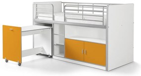 Pat etajat din pal si metal cu birou incorporat si 2 usi, pentru copii Bonny portocaliu, 200 x 90 c