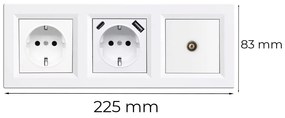 Priză cu împământare Nova, USB, priză TV cu cadru alb