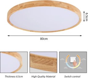 Brilagi - Plafonieră LED WOODROUND, 70 W, 230 V, 3000/4000/6000 K, Ø 80 cm