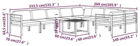 Set mobilier de gradina cu perne, 10 piese, antracit, aluminiu 4x colt + 5x mijloc + masa, 1