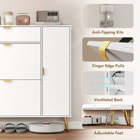 HOMCOM Dulap pentru pantofi 12 perechi, dulap pentru încălțăminte, 2 sertare basculante, 4 compartimente, 99,4x23,8x106,6cm, alb | Aosom Romania