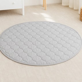 Covor copii de joaca gros rotund  cu diametru de 150 cm Kidizi gri, model matlasat, lavabil si usor de intretinut