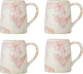 Set 4 căni din ceramică artizanală, cu decor marmorat bej și roz, finisaj lucios, „Winnie", 9 x 10 cm
