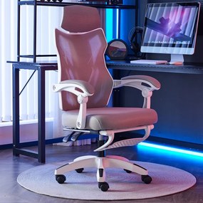 Scaun ergonomic, Mesh, tetiera reglabila, suport picioare, Alb/Gri