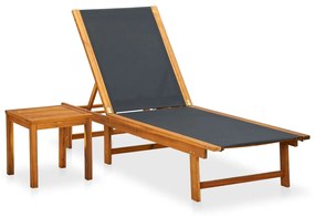 Șezlong de plajă cu masă, lemn masiv de acacia &amp;amp; textilenă
