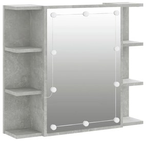808877 vidaXL Dulap cu oglindă și LED, gri beton, 70x16,5x60 cm