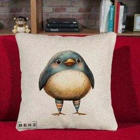 Perna Decorativa Pasare Teal-Bej cu Sosete Curcubeu, 40x40 cm, Bej Canapea, Husa Detasabila, Perna Inclusa, BEKZ®