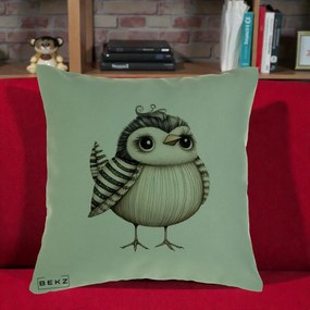 Perna Decorativa Pui Elegant Alb-Negru, 40x40 cm, Verde, Husa Detasabila, Perna Inclusa, BEKZ®