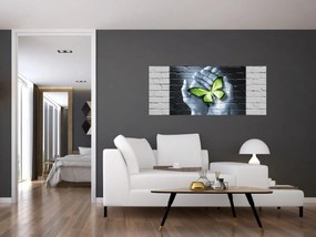 Tablou - Fluture verde în perete (120x50 cm)