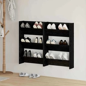 vidaXL Dulapuri pentru pantofi de perete cu raft Altele 2 pcs Stejar negru