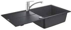 Set chiuveta compozit Grohe K400 60 cm negru si baterie Via