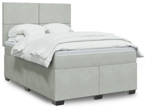 vidaXL Pat box spring cu saltea, gri deschis, 140x200 cm, catifea