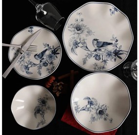 Set de veselă 24 piese din porțelan, alb/albastru