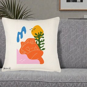 Perna Decorativa Femeie Portocalie Relaxata, 40x40 cm, Crem Reliefat, Husa Detasabila, Perna Inclusa, BEKZ®