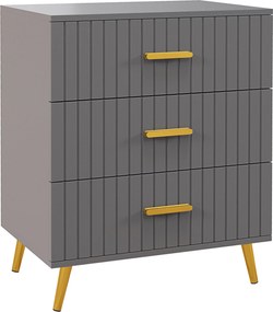 HOMCOM Comodă pentru Dormitor, Dulap Modern cu 3 Sertare,  Sertar de Depozitare cu Picioare din Aluminiu, 60x40x71.5 cm, Gri Închis
