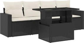 vidaXL Set mobilier de grădină cu perne, 5 piese, negru, poliratan