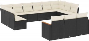 vidaXL Set mobilier de grădină cu perne, 13 piese, negru, poliratan