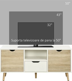 Comoda pentru TV de pana la 50 inch HOMCOM cu dulapuri si sertare, natural | Aosom Romania