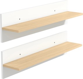 HOMCOM Set 2 Rafturi de Perete pentru Casă și Birou, Rafturi din Lemn pentru Bucătărie și Living, 80x16.5x20 cm, Alb și Lemn Natural | Aosom Romania