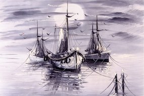 Tablou - Port marin, pictură în ulei (90x60 cm)
