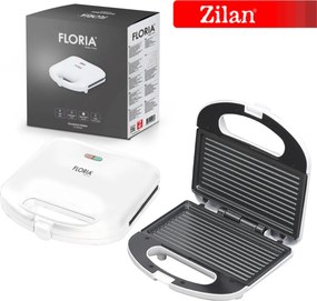 Sandwich Maker Floria ZLN0830 Alb, Putere 750W, Placa de tip grill, Antiaderenta, indicator luminos