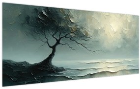 Tablou - pictură în ulei de un copac cu oceanul (120x50 cm)