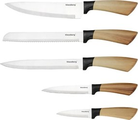 Set de cuțite de bucătărie Klausberg KB 9035, 6 piese, oțel inoxidabil, suport, maro