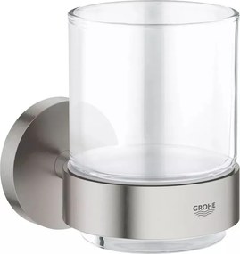 Suport periute de dinti Grohe Essentials crom periat Supersteel - sticla transparenta