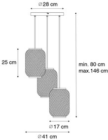 Lampă suspendată orientală din bambus cu 3 lumini - Yvonne