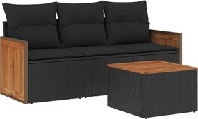 vidaXL Set mobilier de grădină cu perne, 4 piese, negru, poliratan