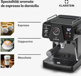 Klarstein Libeica aparat de cafea| 1350 W, 19 bar, control tactil, oțel inoxidabil, Indicator de presiune și temperatură