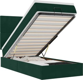 vidaXL Cadru de pat otoman cu saltele, catifea verde închis 100x200cm