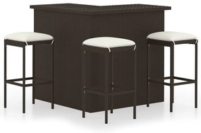 vidaXL Set mobilier bar de grădină cu perne, 4 piese, maro, poliratan