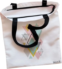 Sacosa de Panza pentru Cumparaturi, Geanta Tote, model Geometrica Pastel, Cu fermoar, 38x34.5 cm, Alba, BEKZ®