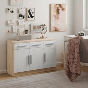 Comoda cu trei usi si trei sertare, 103x37x70 cm, PARVN, ADRK Furniture (Culoare: Sonoma / Alb)