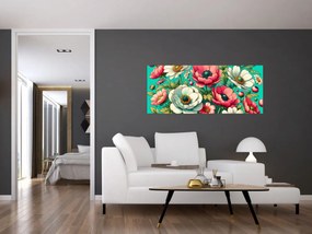 Tablou - Flori pe fundal albastru (120x50 cm)