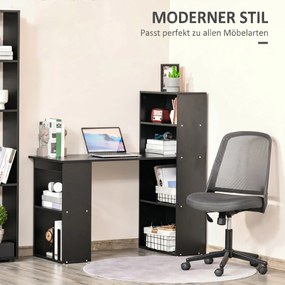 Birou Modern pentru Acasa cu Rafturi de Depozitare pe 6 Niveluri, Masa de Scris cu Raft pentru Carti, Negru HOMCOM | Aosom Romania